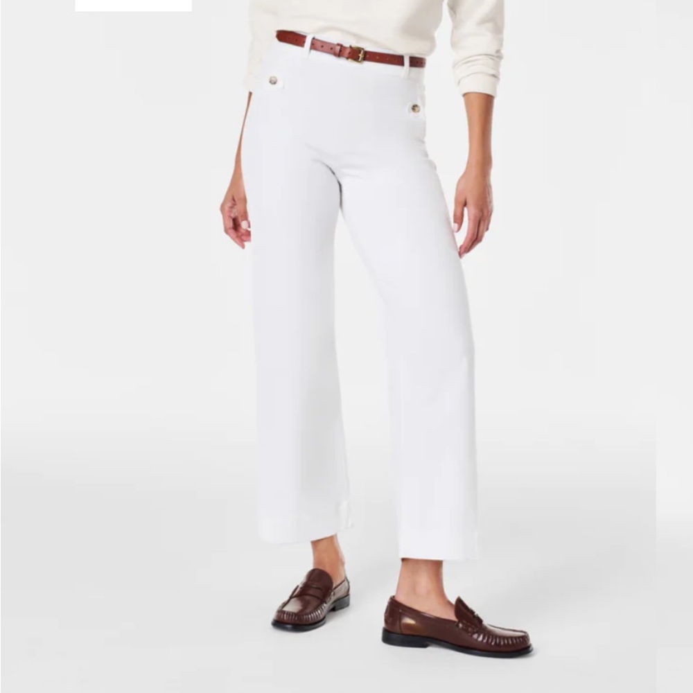 NWT Spanx Stretch Twill Cropped Wide Leg Pant White size Medium